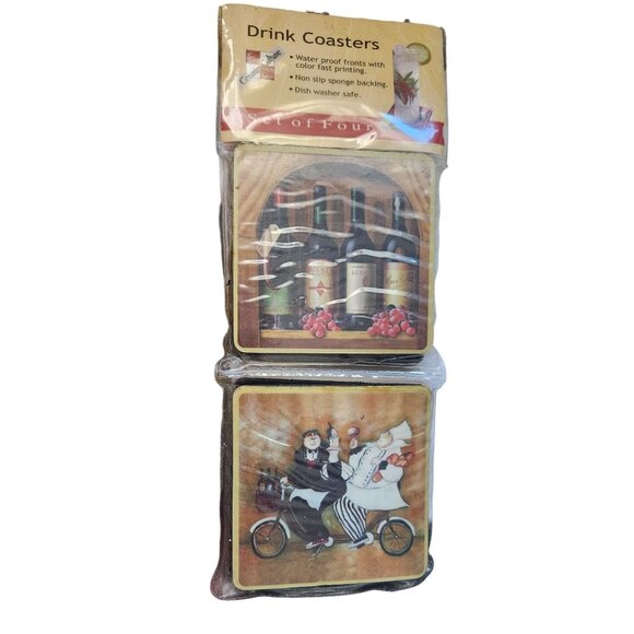 Drink Coasters Wine Design set of 4 Waterproof Non slip sponge backing Dishwashe - Picture 7 of 7